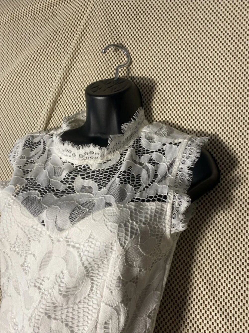 Designer Cocktail Mini Dress Summer Sleeveless Crochet Sans Souci White Slip - Picture 3 of 5